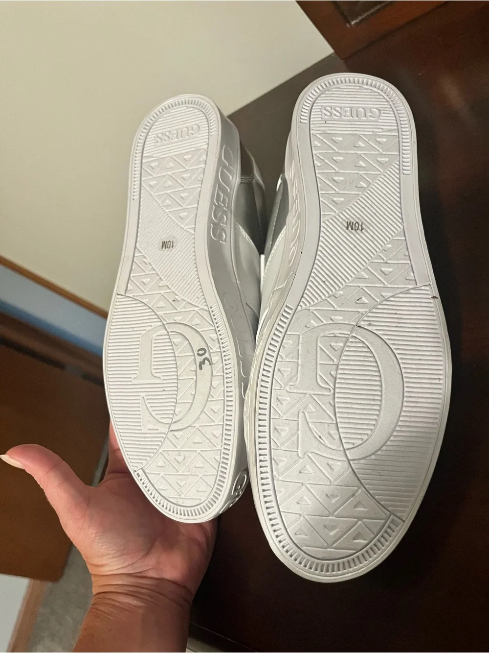 GUESS Silver and White Metallic Low-Top Sneakers
